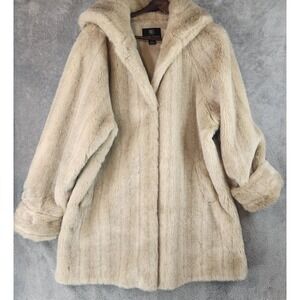 Alpine Studio Jacket Womens XL Champagne BeigeFaux Fur Hodded Luxury Glam